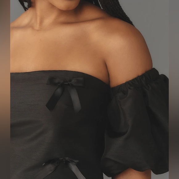 Anthropologie Hutch Off-The-Shoulder Bow Puff Sleeve Mini Dress - Picture 6 of 11